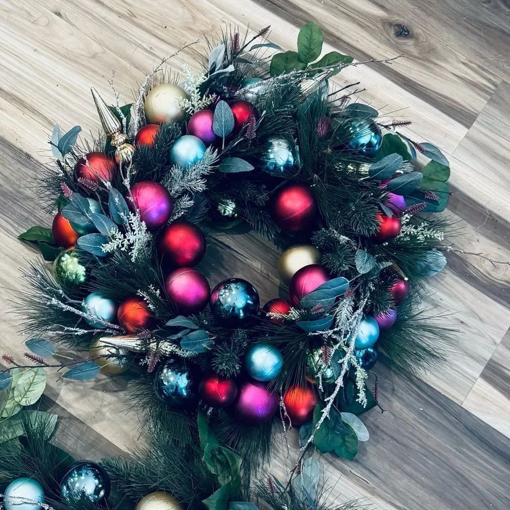 Lighted Modern Christmas Holiday Wreath Decor Jewel Tone